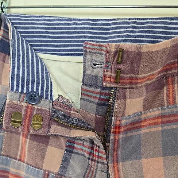 J. Crew Pants Size 2 City Fit Capris Y2K Madras Plaid Patchwork Ankle Zips - Picture 6 of 10